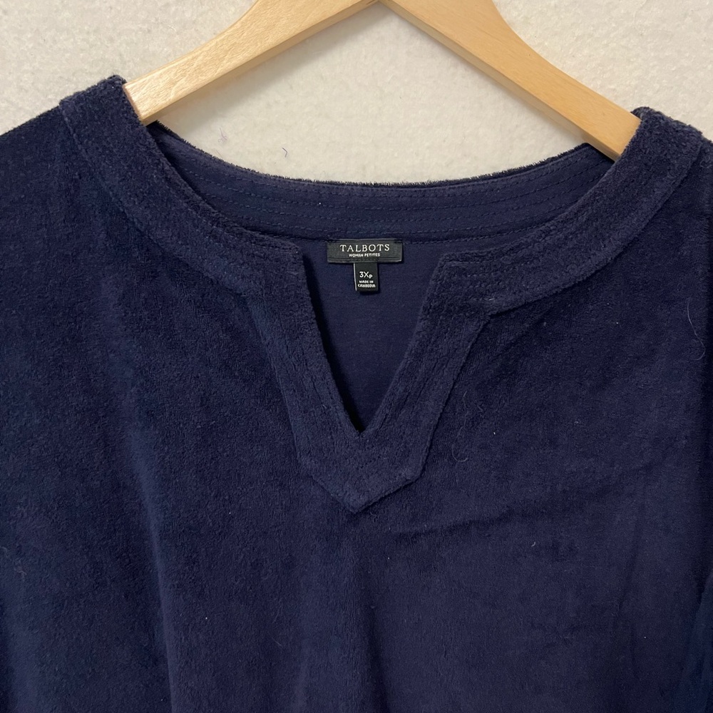 NWT Talbots Navy Blue French Terry Split V-Neck Long Sleeve Tunic size 3Xp